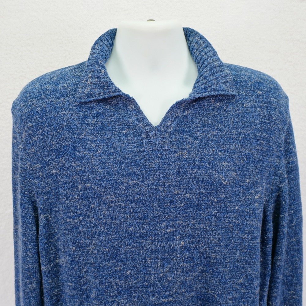 Express -Large- Blue Collared Sweater Acrylic Cotton Linen Made In Italy Knit